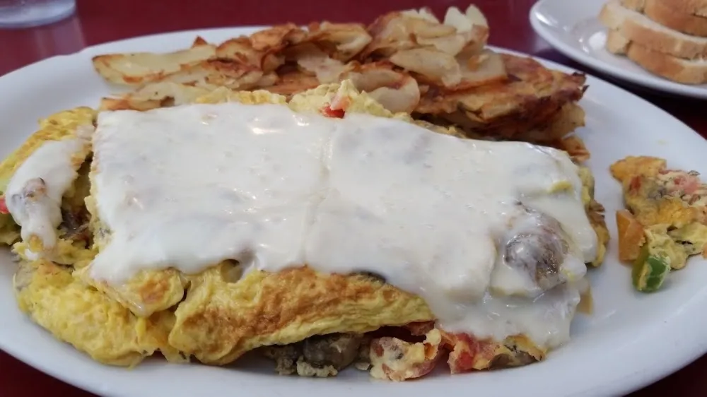 Waffles with Hash Browns and Eggs